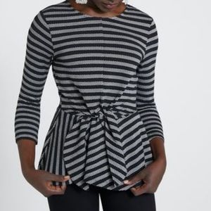 SAVIDA Peplum Top Zig Zag Striped Tie Front Large